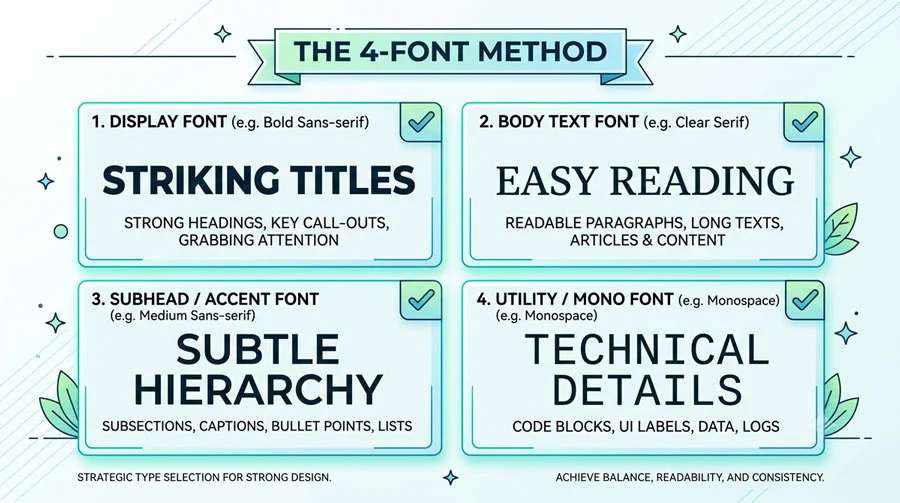 Choosing UI Fonts as a Beginner: Sizes & Typefaces (Part 2) 2 The 4-Font Method