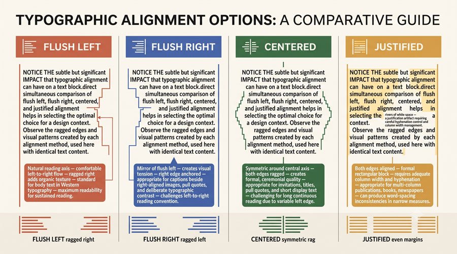 Spacing, Alignment and the Color of Type 7 Alignment Options: Flush Left, Flush Right, Centered, Justified
