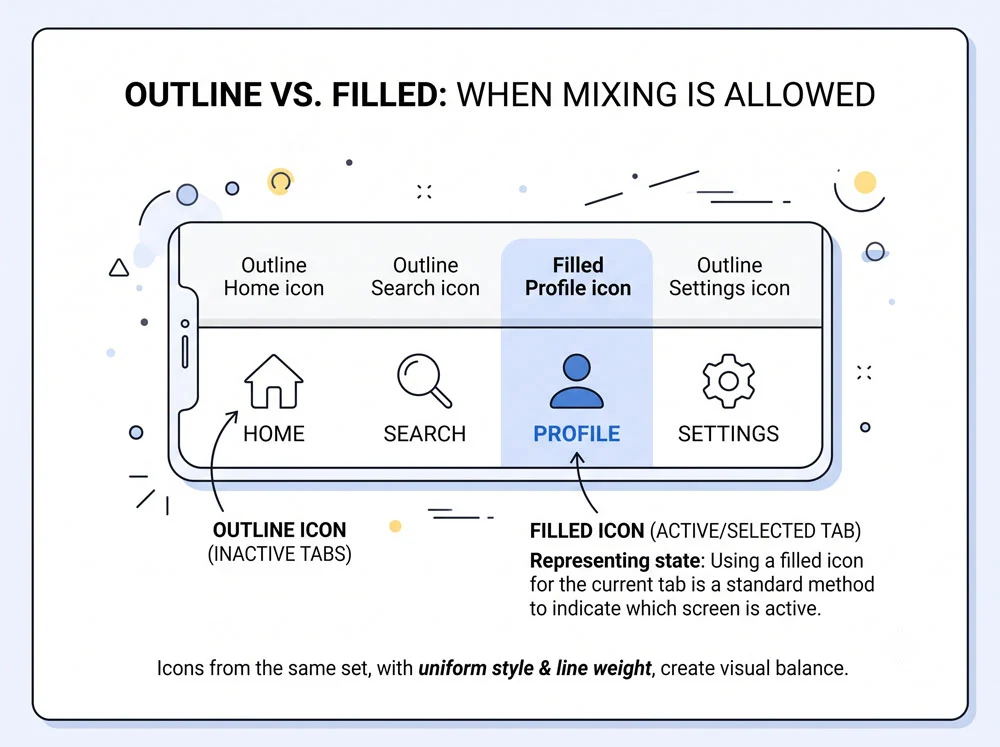 UI Icon Rules: Consistency Matters Most (Part 3) 2 Outline vs. Filled: When Mixing Is Allowed