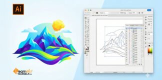 Adobe Illustrator vector design interface showing workspace and tools