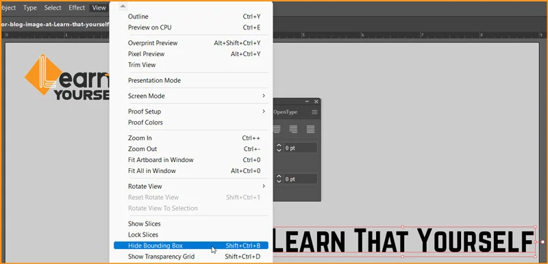 Master Illustrator Type Tool: Complete Guide 6 Hide Bounding Box option under View menu in illustrator