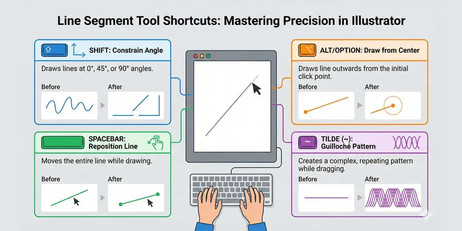 Master Adobe Illustrator's Line, Arc, Spiral & Grid Tools: Complete Step-by-Step Tutorial for Designers 11 Keyboard Shortcuts Cheat Sheet
