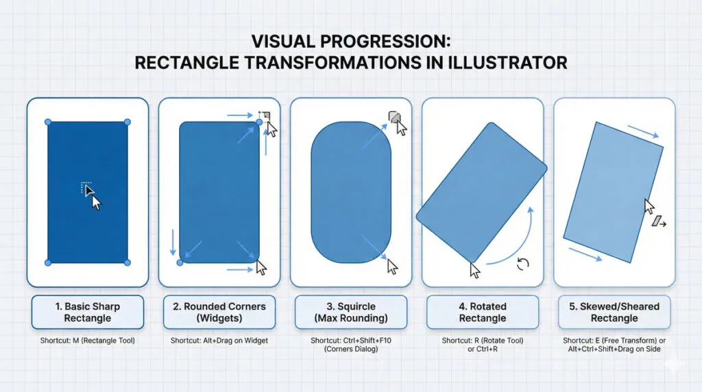 Master Adobe Illustrator Shape Tools: Complete Guide 4 RECTANGLE TRANSFORMATION TECHNIQUES