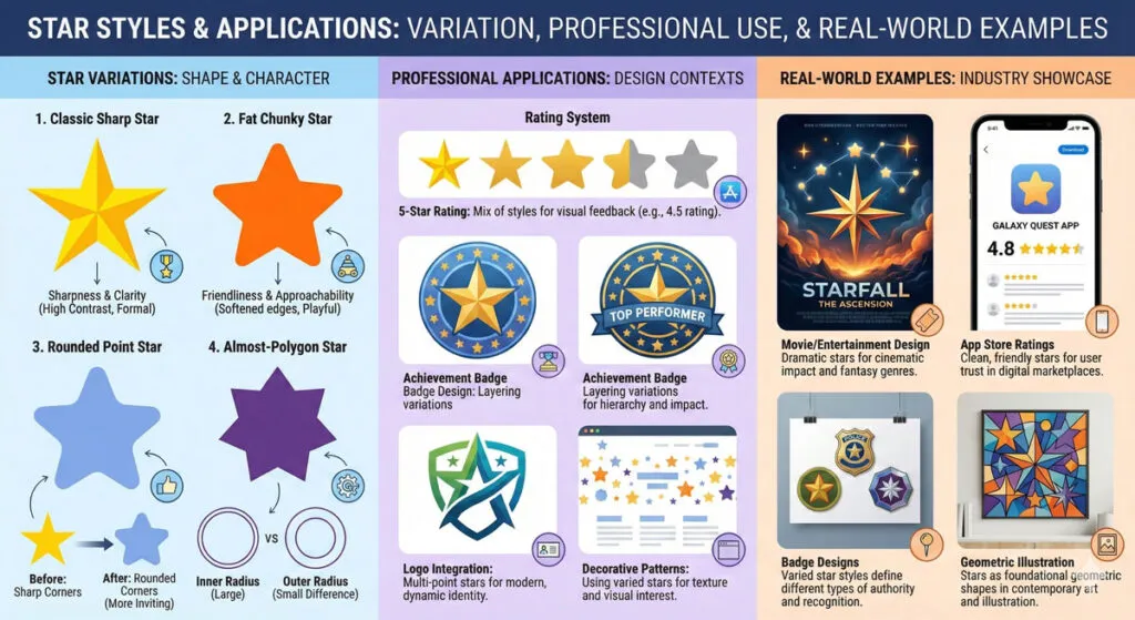 Master Adobe Illustrator Shape Tools: Complete Guide 18 STAR VARIATIONS AND STYLES