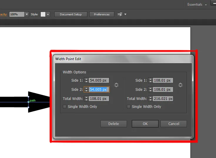 Width Tool in illustrator 9 width tool edit dialog box in illustrator