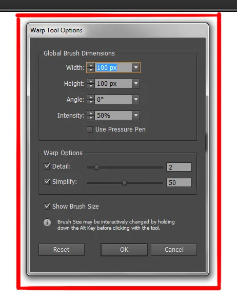 Width Tool in illustrator 11 wrap tool options dialog box in illustrator