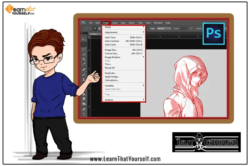 Image menu in photoshop cover image by Lalit Adhikari at Learn That Yourself