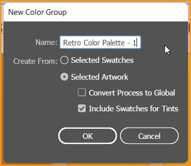 How to design a Retro Flower Pattern 5 New Color Group dialog box