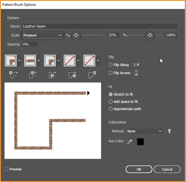 How to set Brush Pressure in Illustrator 15 Pattern Brush Options