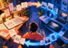 The Analog-Digital Loop: A Hands-On Workflow for Designers and Creators AI-generated illustration of a warm analog desk with sketches and a cool digital desk with a laptop, joined by glowing loop arrows