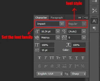 Type menu in Photoshop 2 character panel in photoshop