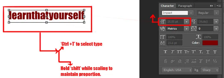 Type menu in Photoshop 3 font size in character panel in photoshop