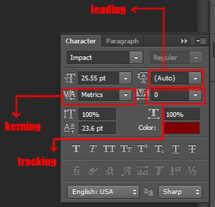 leading, kerning, tracking in character panel in photoshop