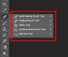 Tools in Photoshop 4 spot healing brush tool | healing brush tool | patch tool | content-aware move tool | red eye tool