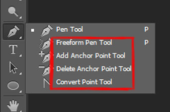 freeform pen tool, add anchor point tool, delete anchor point tool, convert point tool in photoshop