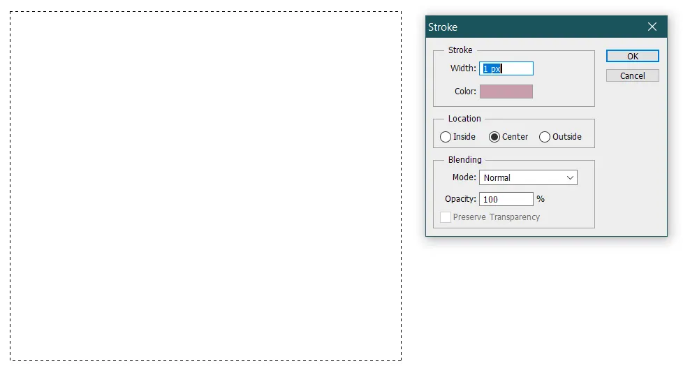 Foreground Color, Background Color, Stroke & Fill 3 stroke dialog box in photoshop