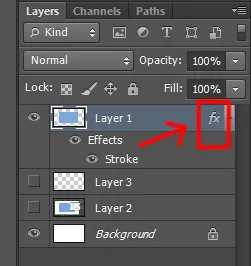 Foreground Color, Background Color, Stroke & Fill 8 effects icon in layer panel in photoshop