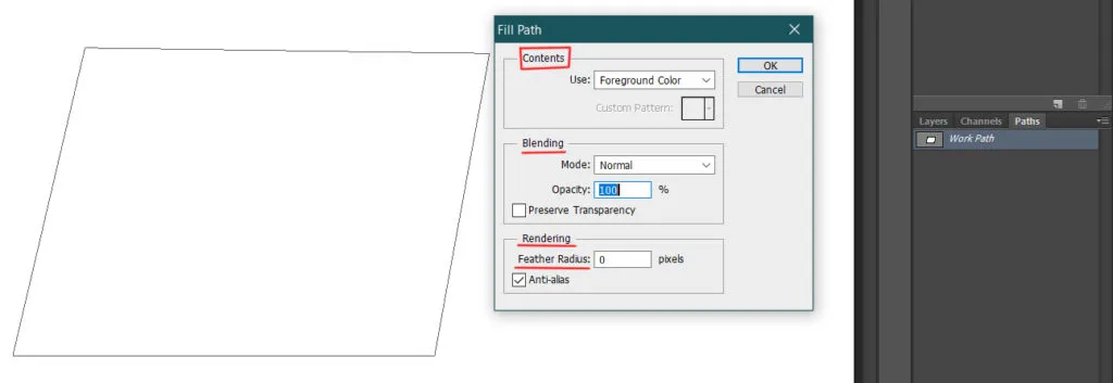 Foreground Color, Background Color, Stroke & Fill 9 fill path dialog box in photoshop