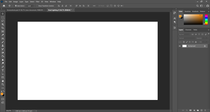 blank document for dual light effect in photoshop