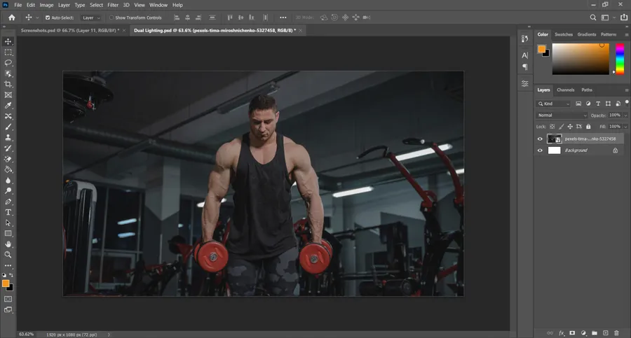 Dual light effect 16 after readjusting the image for dual light effect in photoshop