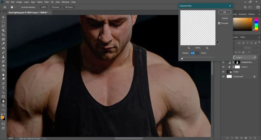 Dual light effect 33 Gaussian blur dialog box in photoshop
