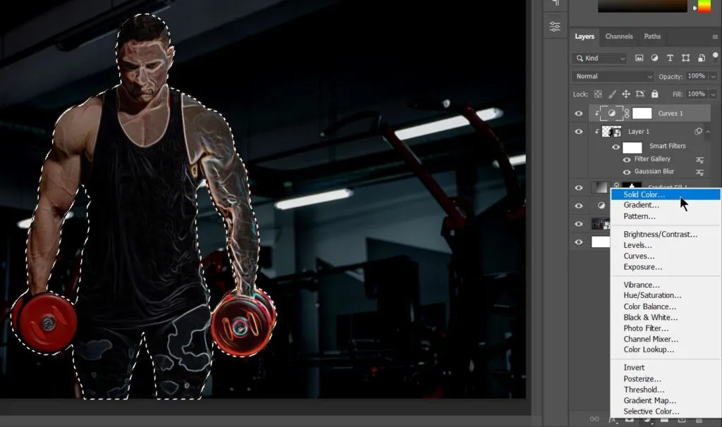 Dual light effect 37 solid color adjustment layer option in photoshop