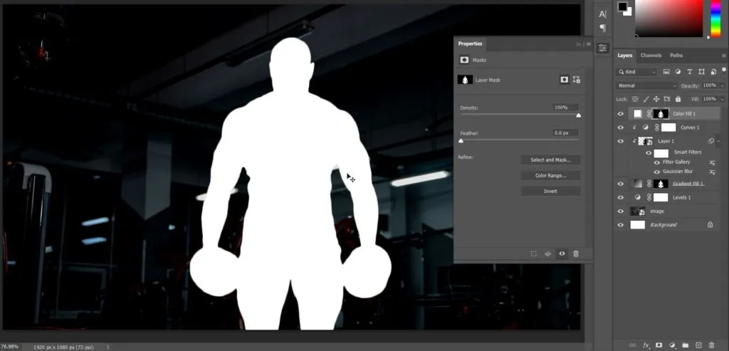 Dual light effect 41 after opening property panel of solid color adjustment layer in photoshop