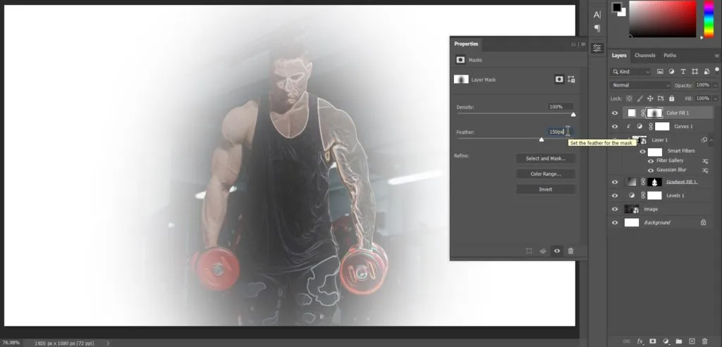 Dual light effect 43 adding feather to the mask's properties in photoshop