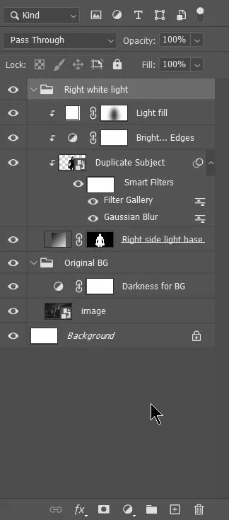 Dual light effect 46 after grouping layer in layer panel in photoshop