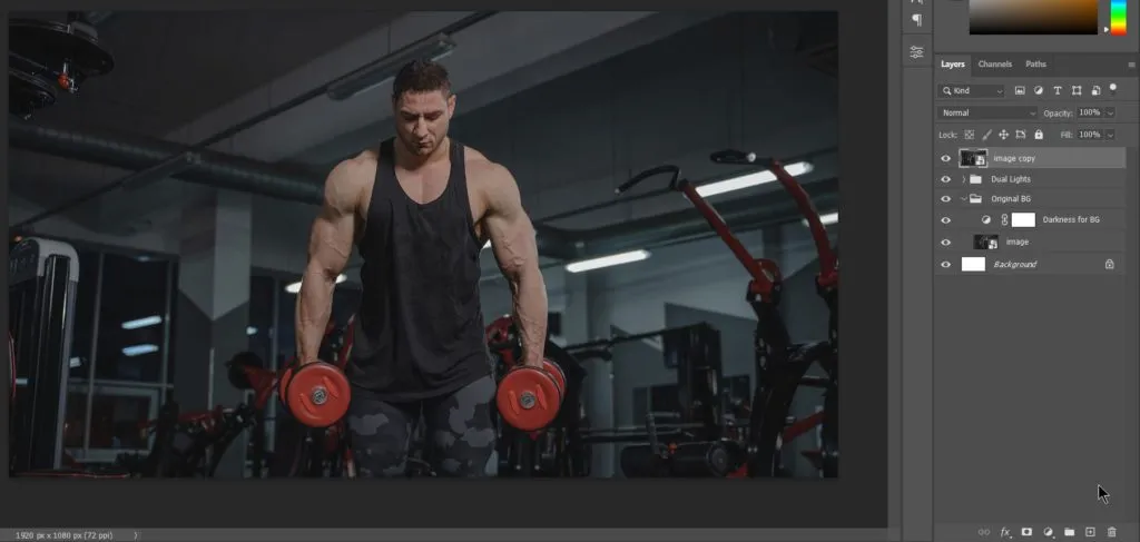 Dual light effect 55 duplicated original image in layer panel and placed it on top of layer panel in photoshop