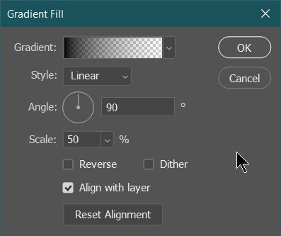 gradient fill adjustment dialog box in photoshop