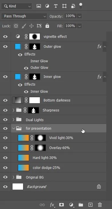 Dual light effect 72 layer panel in photoshop