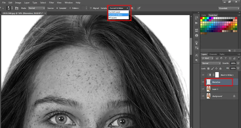 Skin Retouching 13 sample options in photoshop