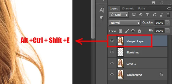 Skin Retouching 15 merged layer in photoshop using Alt + ctrl + shift + E