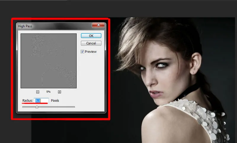 Skin Retouching 6 high pass filter dialog box in photoshop