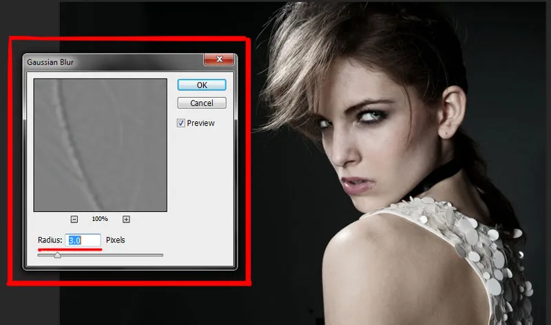 Skin Retouching 7 gaussian blur dialog box in photoshop