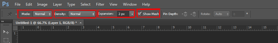 mode, density, expansion & show mesh options while using puppet warp