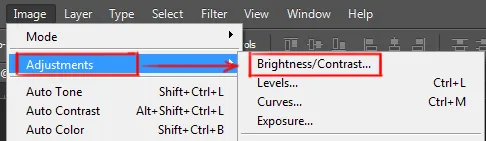 Image menu in Photoshop 10 brightness/ contrast... option in adjustments under image menu in photoshop