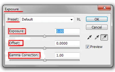 Image menu in Photoshop 13 exposure dialog box in photoshop