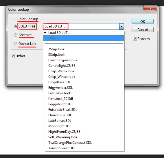 Image menu in Photoshop 20 color lookup adjustment dialog box in photoshop