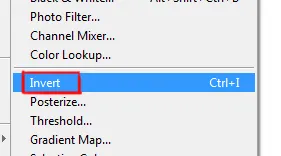 Image menu in Photoshop 21 invert option under image menu in photoshop