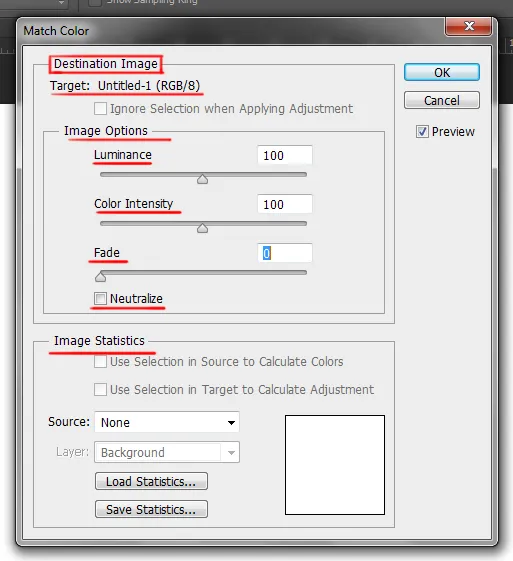 Image menu in Photoshop 30 match color dialog box in photoshop