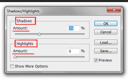 Image menu in Photoshop 26 shadows/ highlights adjustment dialog box in photoshop