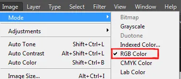 Image menu in Photoshop 6 rgb color option under mode in image menu in photoshop