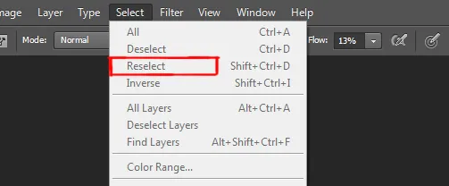 Select menu in photoshop 3 reselect option under select menu in photoshop