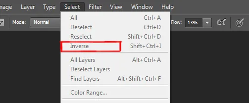 Select menu in photoshop 4 inverse option under select menu in photoshop