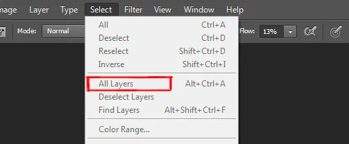 Select menu in photoshop 5 all layers option under select menu in photoshop