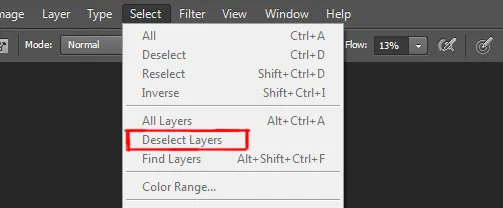 Select menu in photoshop 6 deselect layers option under select menu in photoshop