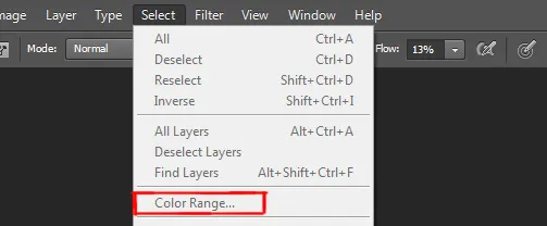 Select menu in photoshop 7 color range option under select menu in photoshop