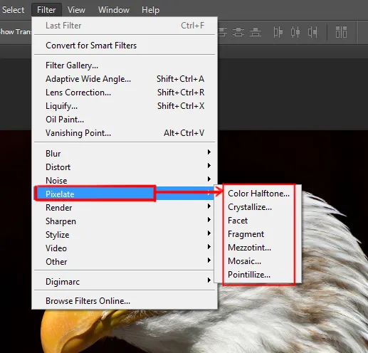Filter menu in Photoshop 12 pixelate options under filter menu in photoshop